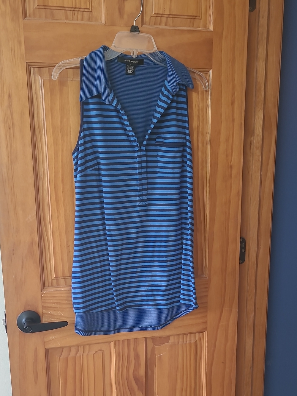 Apt. 9 Blue and Navy Striped Sleeveless Collared Tunic.  L